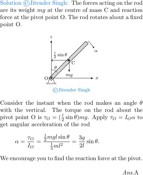 A slender uniform rod of mass m and length l is pivoted at o
